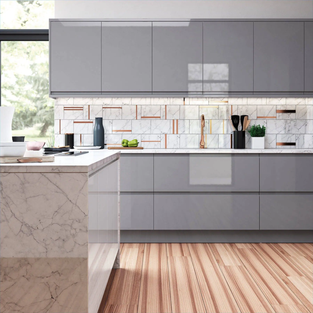 Strada Gloss Dust Grey And Light Grey Handleless Kitchen 1024x1024